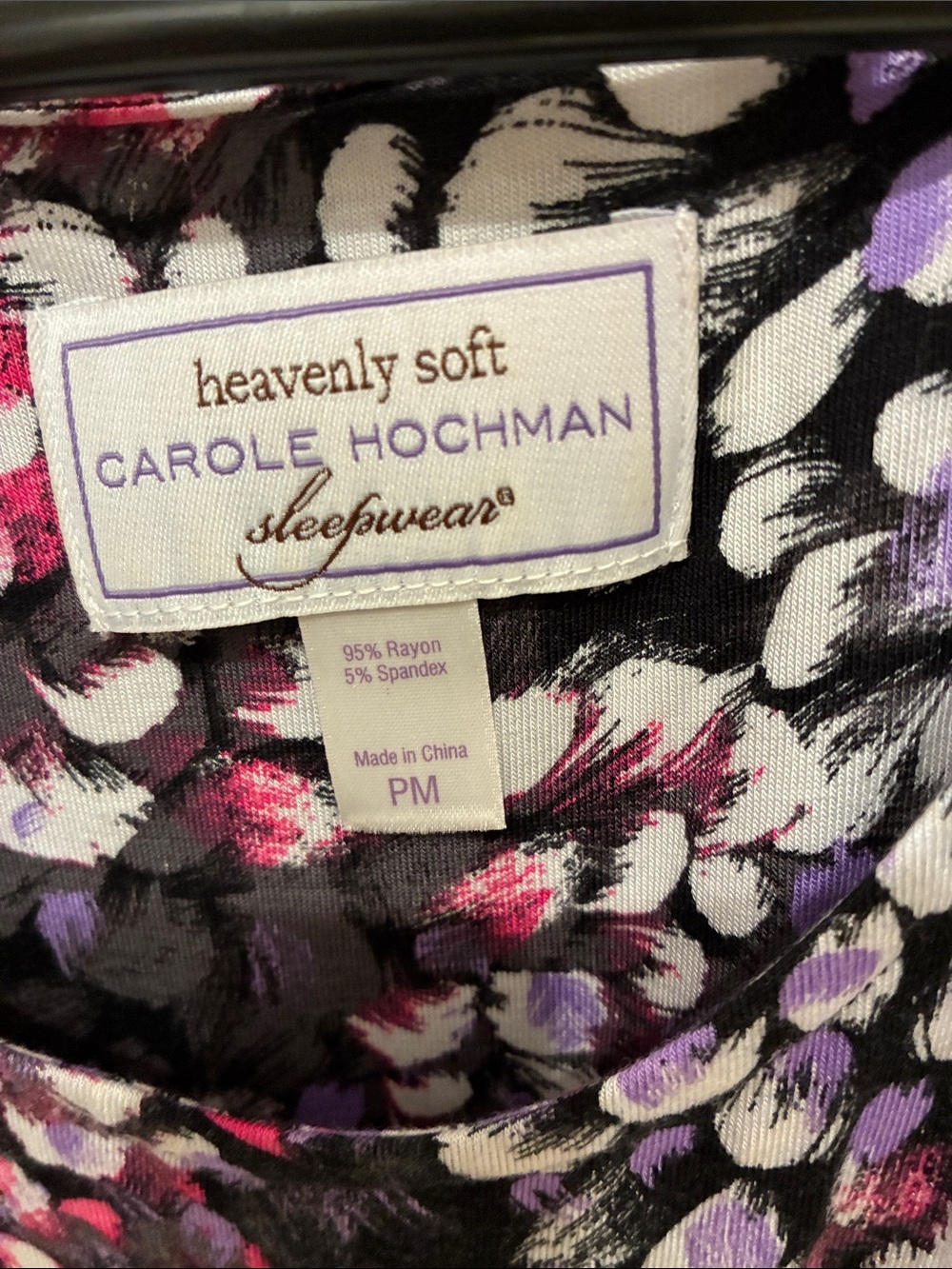 Carol Hochman Sleeveless Floral Print Maxi Nightgown in Black, Pink & White - Picture 2 of 6